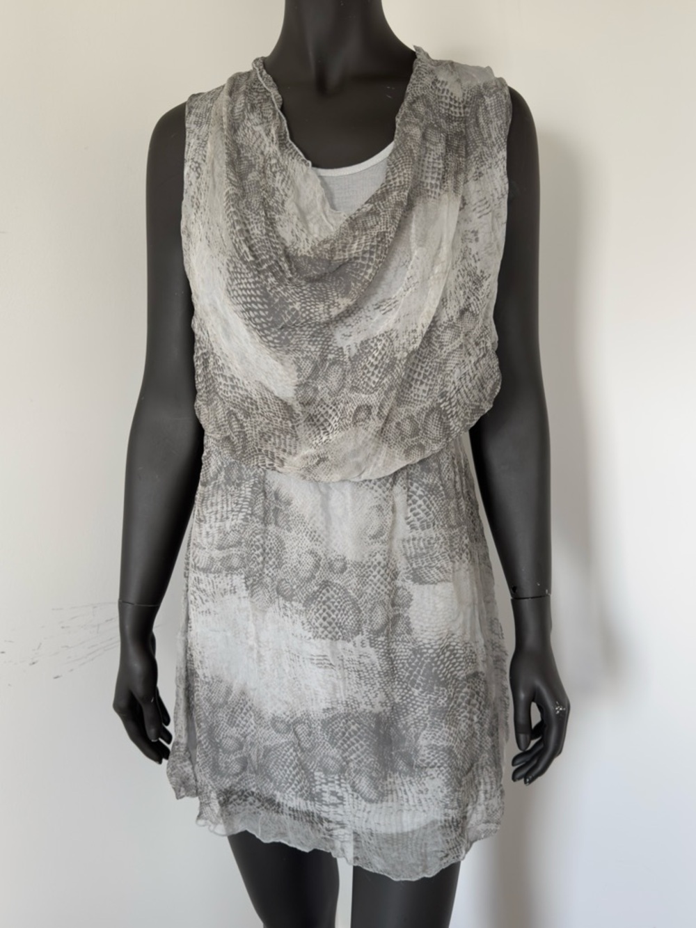 144. Italian 100% Silk Snake-Print Draped Tunic